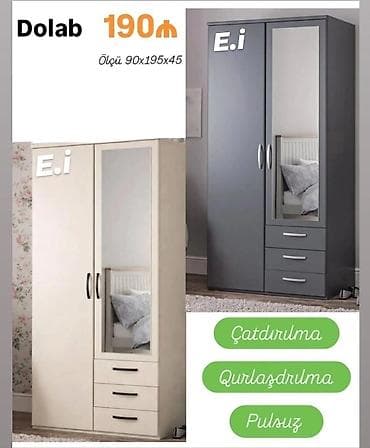 Dolab – 190₼ Ölçü: 90×195×45 sm - 2 qapılı dizayn - Ön hissədə güzgü — 1