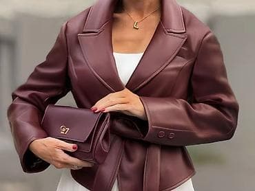 kurtka turkce: Qadınlar üçün qəhvəyi-bordo rəngli eko‑dəri gödəkçə - Material — 2