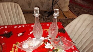 qaşıq dəstləri: Şüşə/kristal süfrə dəsti - 2 ədəd qapaqlı qrafin: uzunsov formalı — 2