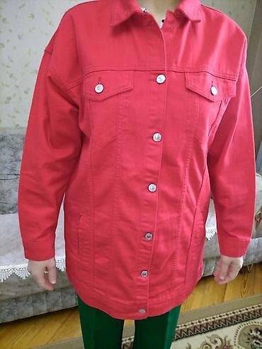 hərbi geyim: Qadın üçün uzun denim gödəkcə – qırmızı - Klassik cins gödəkcə — 2