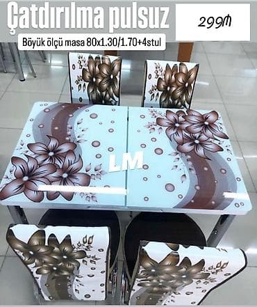 stulla: Mətbəx masa ( üstü şüşə) + 4 stull dəst‼️ *Qiymət : *299 ₼* Masa — 3