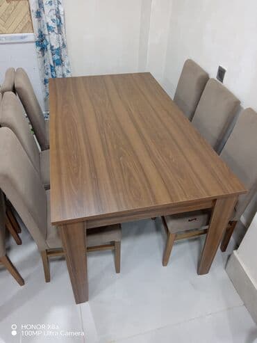 купить круглый стол в баку: Для гостиной, Новый, Нераскладной, Прямоугольный стол, 6 стульев — 1