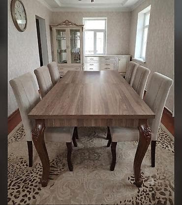 Qonaq otağı üçün, İşlənmiş, Açılan, Dördbucaq masa, 6 stul