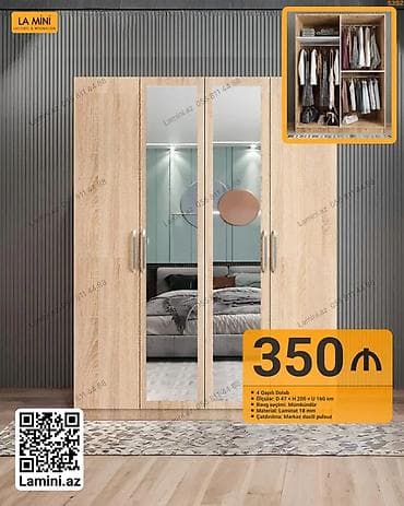 4 qapılı, Güzgülü, Digər rəng, Digər material, Açılan, Düz dolab lalafo.az -da 4 qapılı, Güzgülü, Digər rəng, Digər material, Açılan, Düz dolab