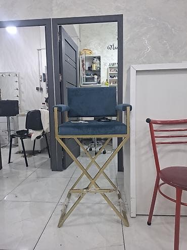 stul bar: Vizajist/barber yüksək taburet kreslosu - Dizayn: Qızılı rəngli metal — 3