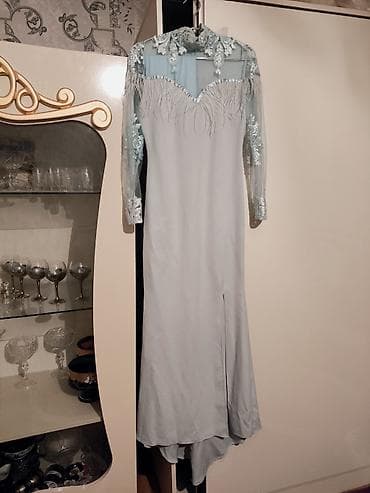 Zərif ziyafət/libas - Rəng: açıq mavi (pastel ton) - Kəsim: düz