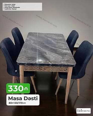 oturaca: Məhsul: Masa Dəsti - Masa ölçüsü: 80×130/170 sm (açılan mexanizmli — 1