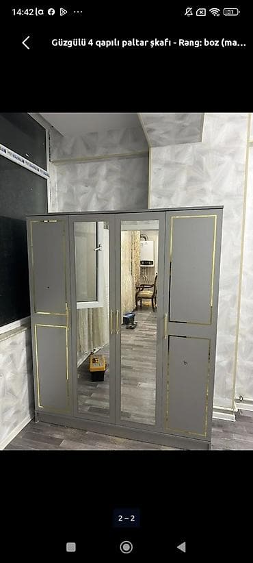 Güzgülü 4 qapılı paltar şkafı - Model: 4 qapılı, orta hissədə 2 ədəd — 3