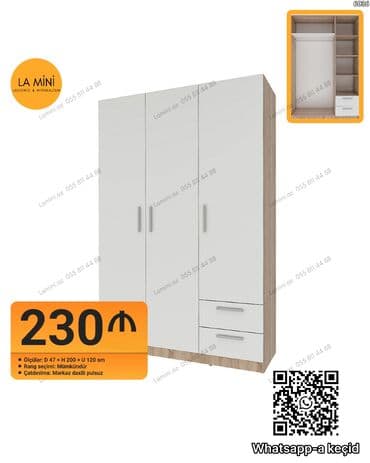 Açılan, 3 qapılı Düz dolab, Qarderob, paltar dolabı