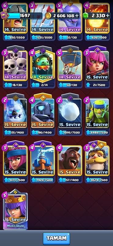 Clash royale hesabı. Hesabda 2 milyon altın və 2 min elmas var — 8