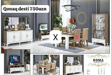 stol ev ucun: Qonaq dəsti – ROMA model Tərkibi: - Masa: ağ üstlü, taxta naxışlı — 1