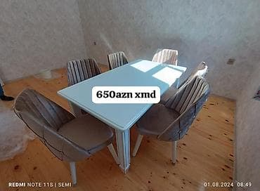 Yemək masası dəsti - Dəst tərkibi: 1 ədəd düzbucaqlı masa + 6 ədəd