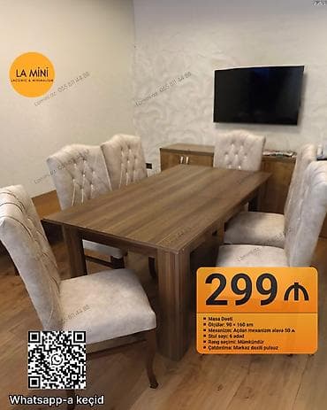 Açılan, Dördbucaq masa, 6 stul