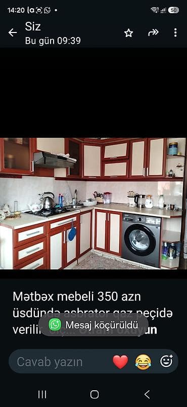 qaz pecı: Mətbəx mebeli 350 azn üsdündə asbrator qaz peçidə verilir ölçi 2*3 — 1