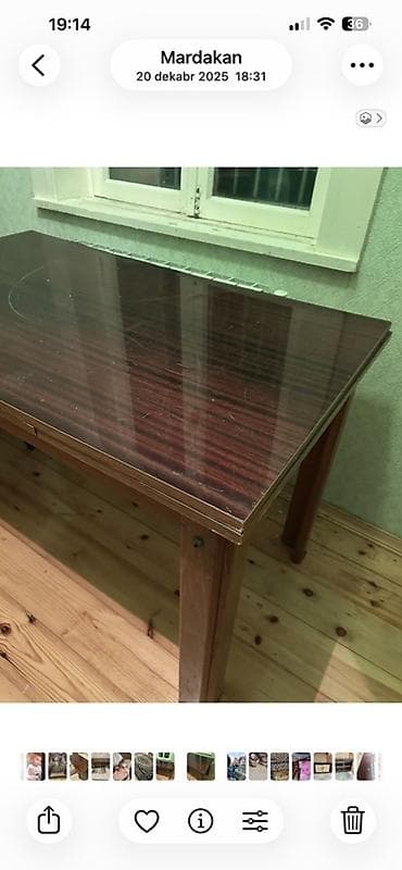 taxta ref: 1 açılan yemək stolu-120x70sm açılanda isə-190x70sm,1 kreslo çay — 1