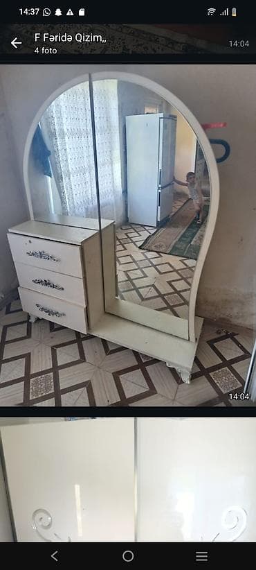 skaf ucuz: Ağ rəngdə klassik üslubda mebel dəsti. Tərkibi: - Sürgülü dolab: 2 — 2