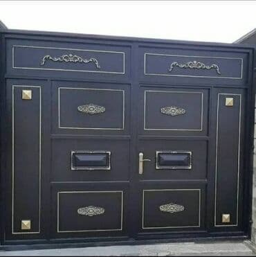 heyet darvazalari: Dəmir Həyət darvazası, Yana açılan, Mexaniki, Qapı ilə, rəng - Qara, Kredit yoxdur — 1