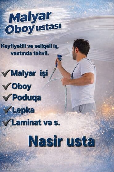 ev təmiri və dizayn: Malyar Oboy ustası. Divar boya, oboy, kosmetik təmir səliqəli görülür — 1