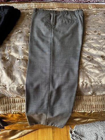 barter geyim: Kişi klassik şalvarı - Rəng: Açıq boz, xırda dama/desenli parça - — 3