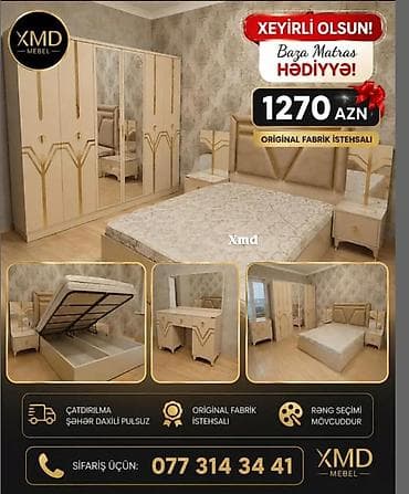 qapil: XMD Mebel – Yataq Otağı Dəsti • Qiymət: 1270 AZN • Baza + matras — 1