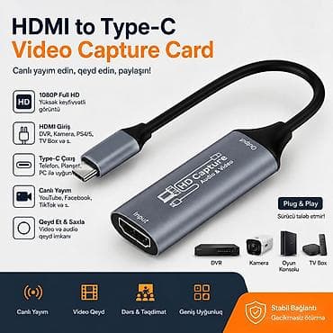 HDMI to Type‑C Video Capture Card Xüsusiyyətlər: - 1080P Full HD