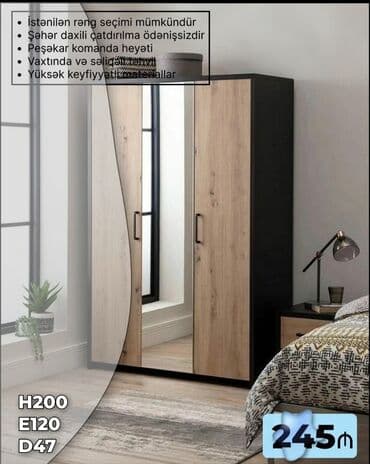 ışkaf: Yeni, Açılan, 3 qapılı Düz dolab, Qarderob, paltar dolabı, Azərbaycan — 1