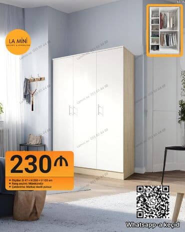 gəlincik üçün qonaq otağı: Açılan, 3 qapılı Düz dolab, Qarderob, paltar dolabı — 1