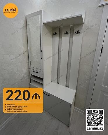 1 qapı, Güzgülü, Ağ, Digər material, Açılan, Düz dolab — 1
