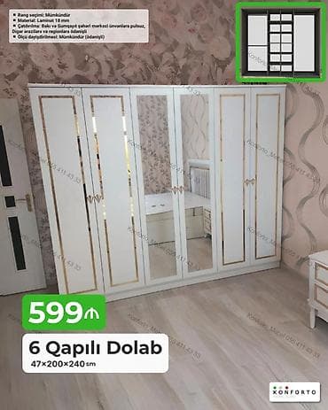 qapi ucun setkalar: 6 qapılı geyim dolabı – 47×200×240 sm Xüsusiyyətlər: - Material: 18 — 1