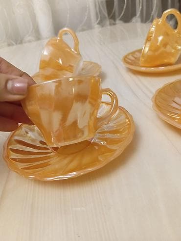 caydan: Çay dəsti, rəng - Narıncı, Şüşə, 6 nəfərlik, Almaniya — 4