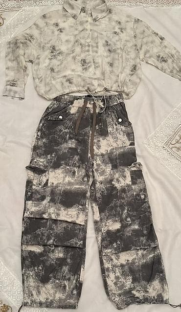 polo şalvar: Unisex kamuflyaj üslubunda şalvar - Rəng: boz-krem qarışıq — 2