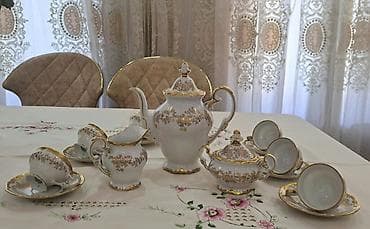 xrustal qab: Çay dəsti, rəng - Ağ, Farfor, Weimar, Almaniya — 1