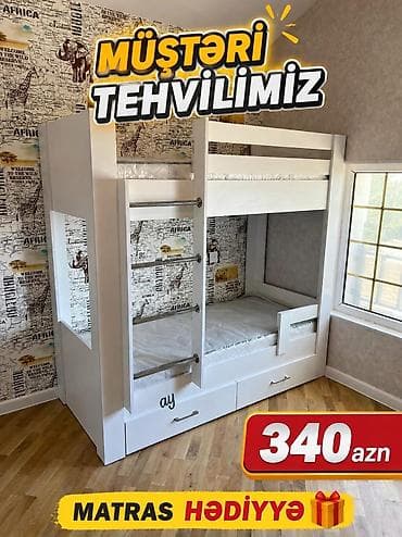 Mebel: Ağ rəngli iki mərtəbəli uşaq çarpayısı: - Yuxarı və aşağı mərtəbə üçün — 1