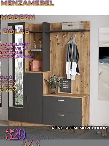 Yeni, 2 qapılı, Güzgülü, Rəngli, Digər material, Açılan, Düz dolab