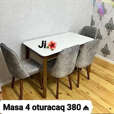 Mətbəx üçün, Yeni, Açılmayan, Dördbucaq masa, 4 stul
