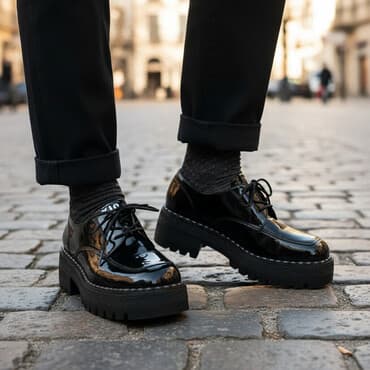 puma fenty qadın krossovkaları: Qara laklı qadın ayaqqabısı – qalın altlıq və krujuşkalı dizayn - — 1