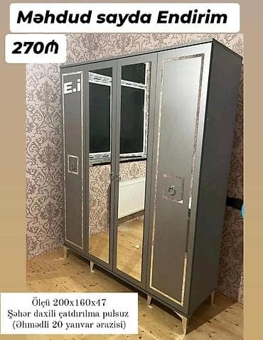 tək dolab: Dördkapılı geyim dolabı – güzgülü model - Ölçü: 200 x 160 x 47 sm - — 1
