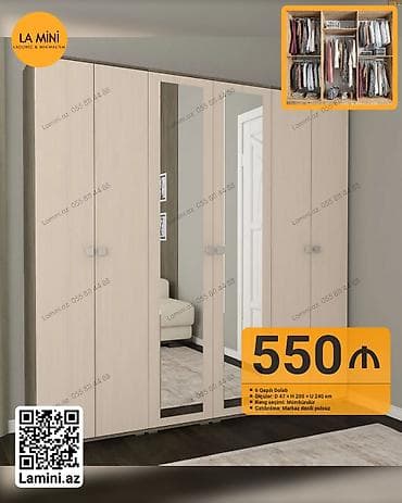 metbext skaflari: - Model: 6 qapılı dolab - Ölçülər: Dərinlik 47 sm × Hündürlük 200 sm × — 1