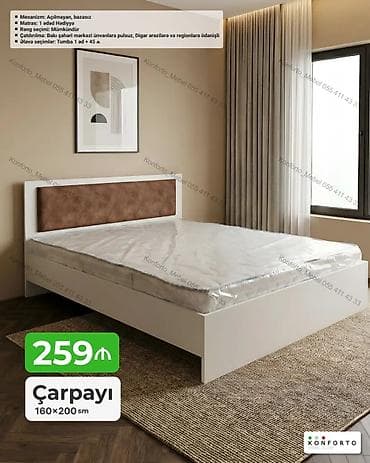 islenmis matras: Çarpayı – 160×200 sm - Mexanizm: Açılmayan, bazasız - Matras: 1 ədəd — 1