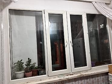 pano: Plastik (PVC) pəncərə bloku - 4 bölməli ağ PVC çərçivə: 2 yan sabit — 2