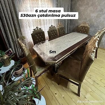 stul bar: Qonaq otağı üçün, Yeni, Açılmayan, Dördbucaq masa, 6 stul — 2