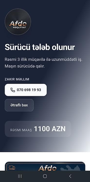 aile surucusu 2023: Şirkət sürücüsü tələb olunur, 5/2, İstənilən yaş, Aylıq ödəniş — 2