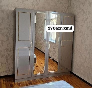 4 qapılı, Güzgülü, Boz, Açılan, Düz dolab