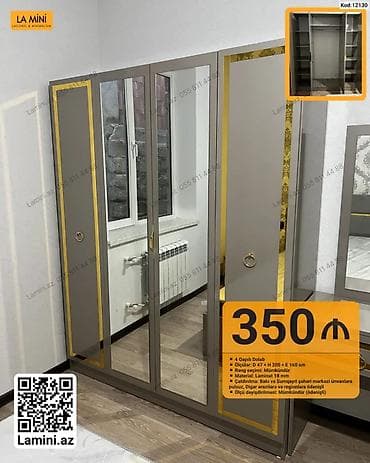 4 qapılı paltar dolabı — Kod: 12130 - Ölçülər: D 47 × H 200 × E 160 — 1