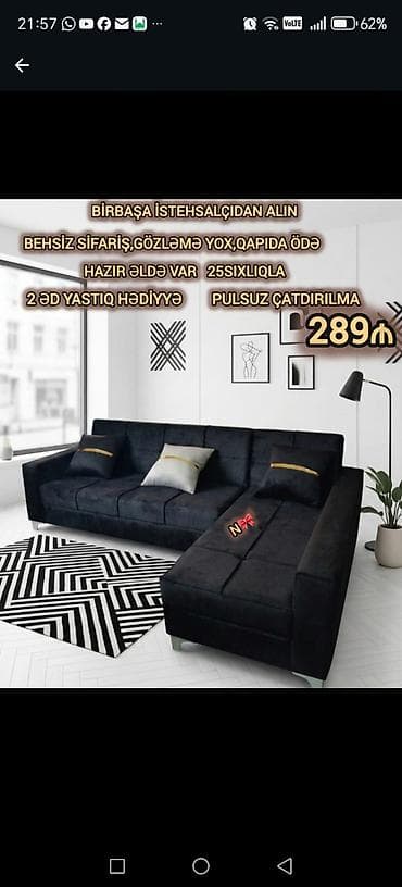 Divanlar: Künc divan, Yeni, Parça, Pulsuz çatdırılma — 2