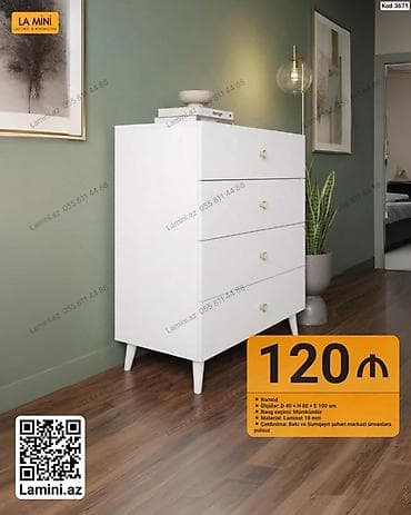 taxta komod: LA MINI üslubunda ağ komod. Kod: 3671 Ölçüləri: 40 × 80 × 100 sm — 1