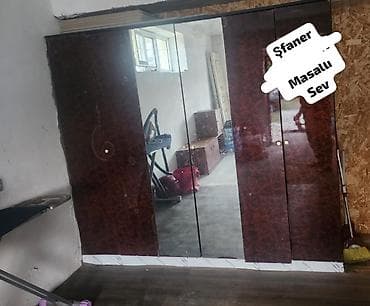 4 qapılı, Güzgülü, Qəhvəyi, Taxta, Açılan, Düz dolab