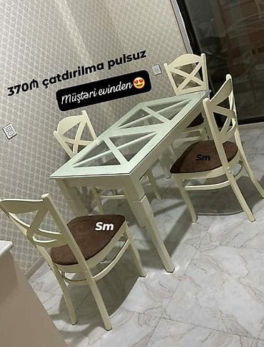 Mətbəx üçün, Yeni, Açılmayan, Dördbucaq masa, 4 stul
