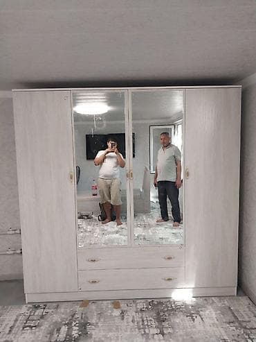 bulud mebel: 4 qapılı, Güzgülü, Ağ, Digər material, Açılan, Düz dolab — 1