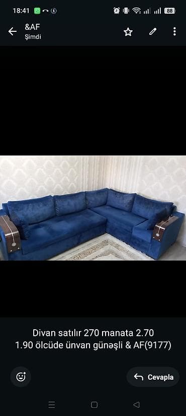 Divan satılır 270 manata 2.70
1.90 ölcüde ünvan günəşli &amp; AF(9177)